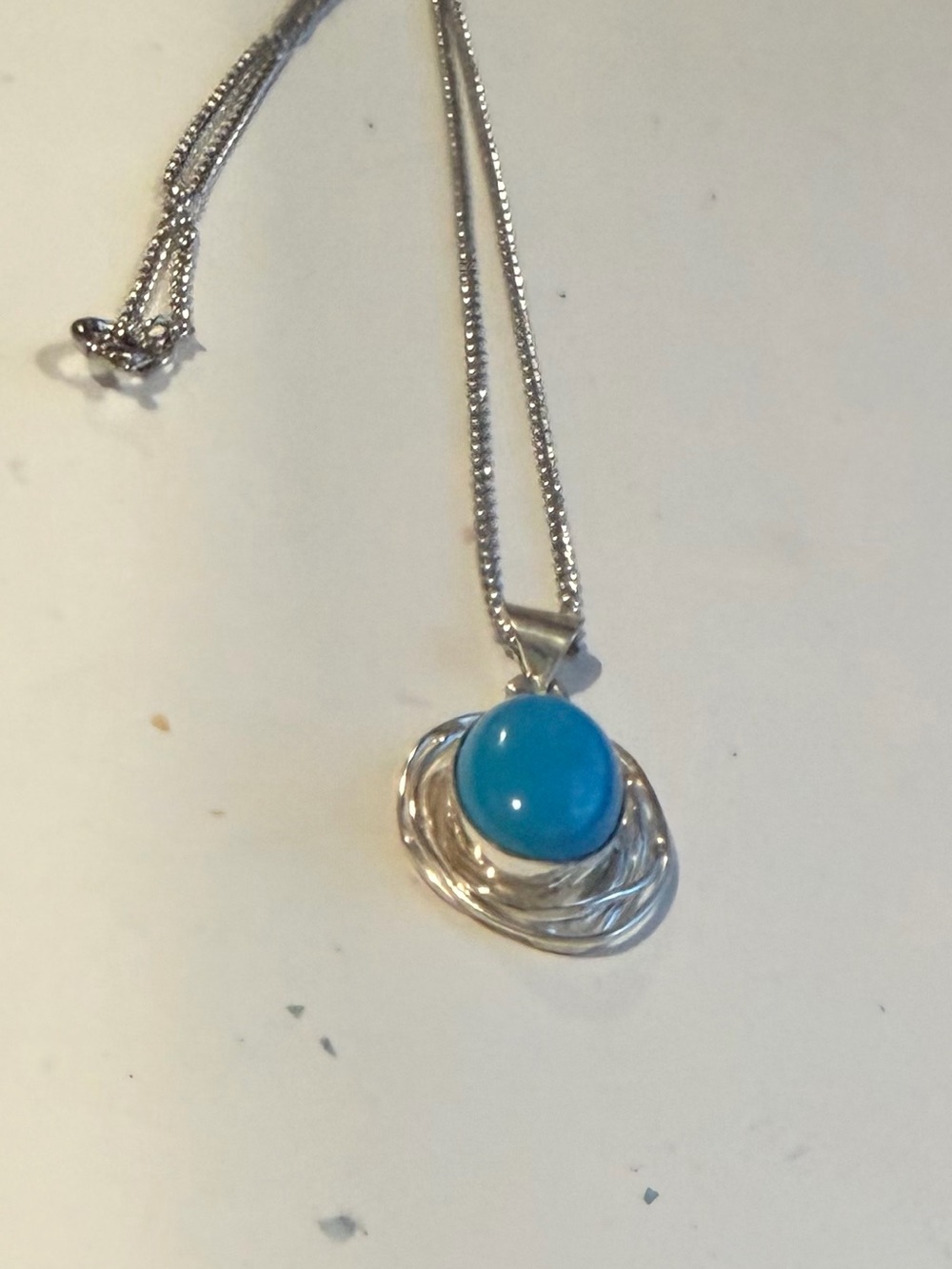 Silver Necklace with Blue Stone Pendant - Elegant Women's Jewelry